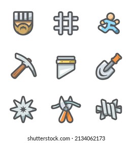 Vector Set of Prison Icons. Prisoner, Detention, Cell, Escape, Work, Death, Penalty, Thief-in-law, Sabotage, Isolation.