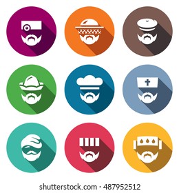 Vector Set of Profession People Icons. Doctor, Beekeeper, Hunter, Attendant, Cook, Priest, Homeless, Prisoner, Patient.