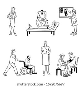 Vector set of professional medical team: surgeon, therapist, pediatrician, paramedic, psychiatrist
