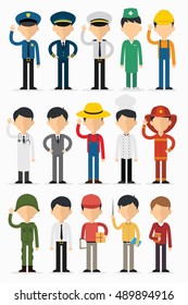 Vector Set of Professions in flat design. People occupation characters man set in flat style. 