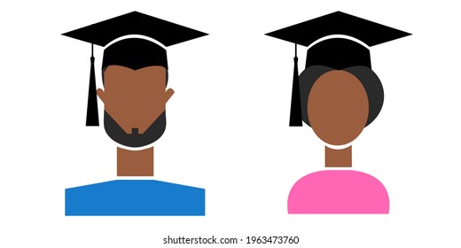 Vector set of profile icons for men and women in masks at graduation: anonymous male and female avatars, userpics. Isolated illustration, easy editable and ready to use colorful icon.