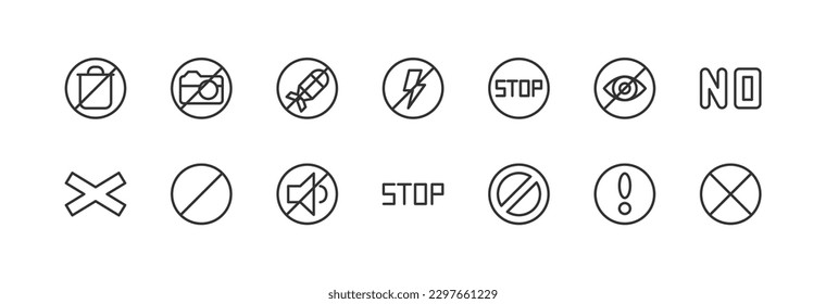 Vector set of prohibition thin line icons. Design of stroke pictograms. Signs of calendar isolated on a white background