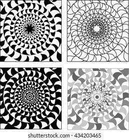 Vector set of psychedelic black-white circular mosaics ornaments. Seamless oriental pattern mandala