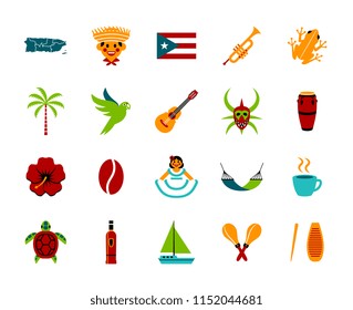 Vector Set Of Puerto Rico Icons Isolated On White Background