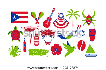 Vector Set Of Puerto Rico Icons Isolated On White Background