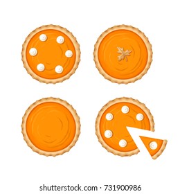 Vector set of pumpkin pies isolated on a white background.