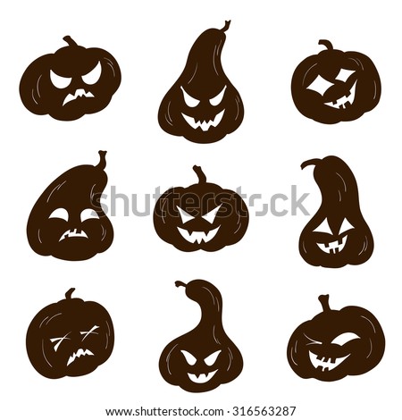 vector set pumpkin silhouette different emotions stock vector pumpkin silhouette vector