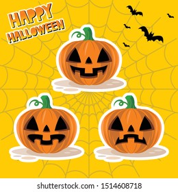 Vector set of pumpkins emoji for halloween vol.11, Cute illustration sticker funny and scary creepy characters with various facial expressions.