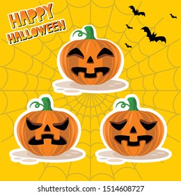 Vector set of pumpkins emoji for halloween vol.3, Cute illustration sticker funny and scary creepy characters with various facial expressions.