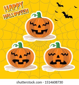 Vector set of pumpkins emoji for halloween vol.6, Cute illustration sticker funny and scary creepy characters with various facial expressions.