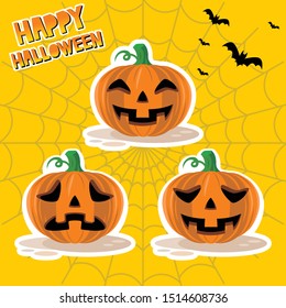 Vector set of pumpkins emoji for halloween vol.2, Cute illustration sticker funny and scary creepy characters with various facial expressions.