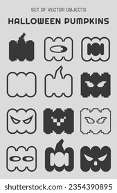 Vector set of pumpkins icons for Halloween. Illustration in black and white tones for web use.