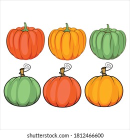 Vector set of pumpkins isolated on a white background. Autumn Halloween pumpkin. Thanksgiving day pumpkin. Flat vector. 