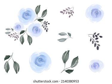 Conjunto vectorial de flores de rosa morado aisladas en fondo blanco, rosa pastel para elementos decorativos de tarjetas o invitaciones de diseño 