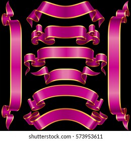 Vector set of Purple Vintage Banner Ribbon. Violet Shiny Scroll Frame Template isolated of black background