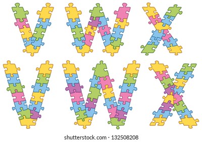 Vector set of puzzle jigsaw letters. All puzzle jigsaw has editable contour, so you can easily change the size of it