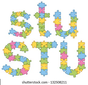 Vector set of puzzle jigsaw letters. All puzzle jigsaw has editable contour, so you can easily change the size of it