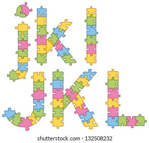 Vector set of puzzle jigsaw letters. All puzzle jigsaw has editable contour, so you can easily change the size of it