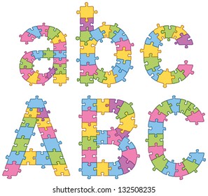 Vector set of puzzle jigsaw letters. All puzzle jigsaw has editable contour, so you can easily change the size of it
