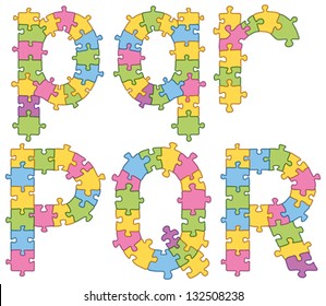 Vector set of puzzle jigsaw letters. All puzzle jigsaw has editable contour, so you can easily change the size of it