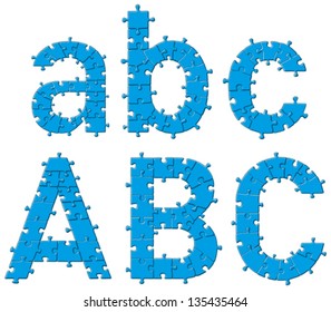 Vector set of puzzle jigsaw letters, big and small