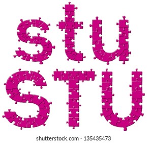 Vector set of puzzle jigsaw letters, big and small