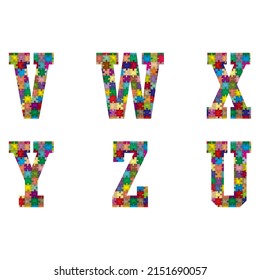 Vektorset Puzzle Jigsaw Letters V, W, X, Y, Z und Letter U
