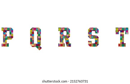 Vector Set Of Puzzle Jigsaw Letters P, Q, R, S And Letter T
