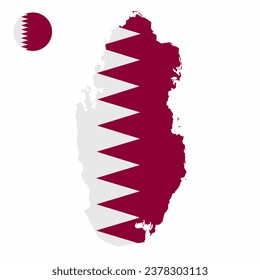 Vector set of Qatar high detailed map flag and national flag round badge isolated on white background.