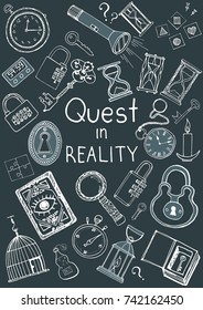 Vector set for quest in reality games cards, decoration