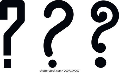 Vector set of question marks. Various shapes in black on a white background. 