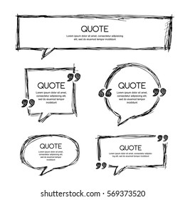 Vector set of quote blank template. Black and white banner background. Hand drawn sketch frames. Blank speech bubbles for text information and print design.