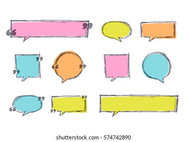 Vector set of quote blank template in pastel colors. Sketch banner backgrounds. and hand drawn frames. Blank speech bubbles for text information and print design.