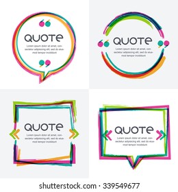 Vector set of quote forms template. Colorful bright backgrounds. Watercolor overlapping brush frame. Blank colorful speech bubbles. Business template for text information and print design.
