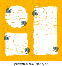 Vector set of quote forms template. White and yellow grunge backgrounds. Watercolor brush frames and text boxes. Blank bubbles. Template for text information and print design.