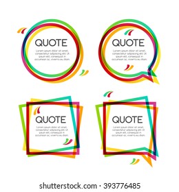 Vector set quote frame with commas, speech balloon, colorful quote dialog sign frames for modern design.