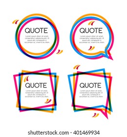 Vector set quote frame with commas, speech balloon, colorful quote dialog sign frames for modern design.