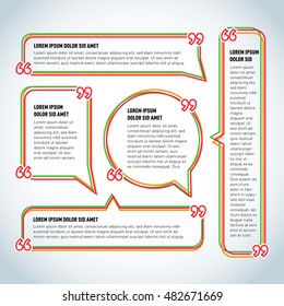 Vector set quote frame with commas, speech balloon, colorful quote dialog sign frames for modern design.