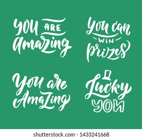 Vector set quote lettering with motivating quotation phrase. Handwritten composition for party holidays, posters, background, postcard, banner, stories, posts etc. Happy holidays