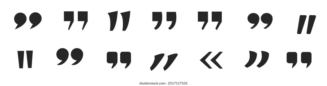 Vector set of quote marks black and white quotation signs isolated design elements set