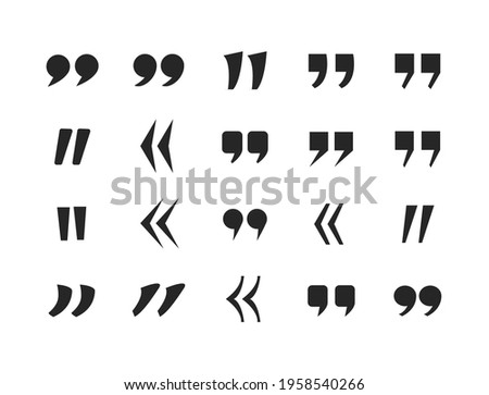 Vector set of quote marks, black and white quotation signs isolated on white background, design elements set.