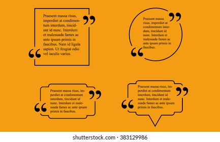 Vector set of quote text frames. Blank template with print information design quotes.