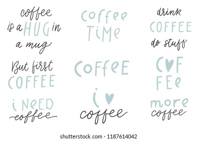 Vector set of quotes and slogans about coffee