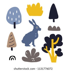 vector set  of rabbit and forest for baby shower,  fabric, textile, card and site design