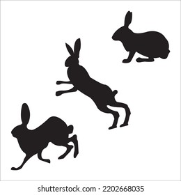 Vector Set Of Rabbits Animal Silhouettes Illustration Isolated On White Background