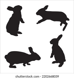 Vector Set Of Rabbits Animal Silhouettes Illustration Isolated On White Background