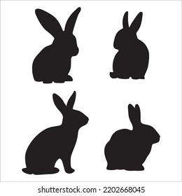 Conjunto Vector De Conejos Silhouettes Animales Ilustración Aislada En Fondo Blanco