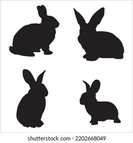 Conjunto Vector De Conejos Silhouettes Animales Ilustración Aislada En Fondo Blanco