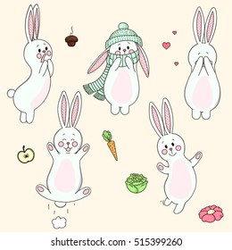 Vector, set . Rabbits with different emotions.