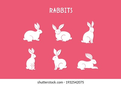 Vector set of rabbits isolated on background Easter bunny